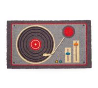 Fisura - Felpudo Entrada casa “Tocadiscos” de Coco con Base Antideslizante de PVC. Felpudo Interior Gris Pintado a Mano. Alfombra Entrada casa con Forma Divertida. 70 x 40 cm