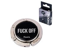 Fisura - Gancho plegable para bolso original “f*ck off”. Gancho antideslizante negro para bolso, abrigo, mochila. Colgador de escritorio plegable. Máximo 6 kg.