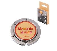 Fisura - Gancho plegable para bolso original “no me da la vida”. Gancho antideslizante beige para bolso, abrigo, mochila. Colgador de escritorio plegable. Máximo 6 kg.