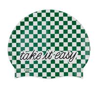 Fisura - Gorro de natación Verde y Blanco “Take it Easy”. Gorro de Piscina Original Unisex de Silicona Suave, elástico y cómodo. Accesorio de Verano Divertido.