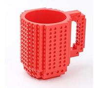 Fisura HM0836 Taza Desayno Divertidas Build-On 'Roja', Plástico Libre de BPA, 350 ml, 13.5*9.5*12cm. Taza para desayuno y cafe. Incluye bloques de construccion. Compatible con todo tipo de bloques.