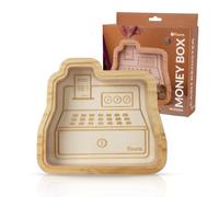Fisura - Hucha de Madera Infantil con Forma de Caja registradora. Hucha Transparente Original para Monedas y Billetes. Madera y metacrilato. 19 cm x 17,5 cm