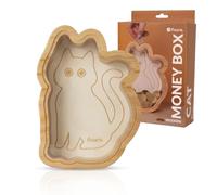 Fisura - Hucha de Madera Infantil con Forma de Gato. Hucha Transparente Original para Monedas y Billetes. Madera y metacrilato. Regalo Infantil Original. 15 cm x 21 cm