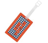 Fisura - Identificador de maletas original “Bon voyage”. Tarjeta de identificación para equipaje azul y naranja. Etiqueta de equipaje de silicona para maleta o mochila. 10,5 cm x 6,5 cm.