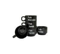 FISURA- Juego de tazas originales “p*ta semana”.Tazas negras con frases.Tazas originales con mensaje para regalar.Juego 5 tazas de cerámica graciosas