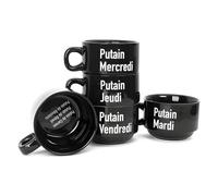 Fisura-Juego de tazas originales.Tazas negras con frases.Tazas originales con mensaje para regalar.Juego 5 tazas de cerámica graciosas (Francés)