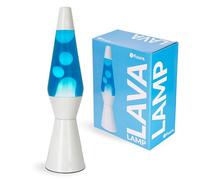 Fisura - Lámpara de lava azul. Base blanca, lava blanca y líquido azul. Lámpara de lava retro con bombilla de repuesto. 11,5 cm x 11,5 cm x 40 cm.