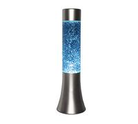 Fisura - Lámpara de lava azul purpurina. Lámpara de lava de 30 cm con base cromada, líquido azul y purpurina. 9 x 9 x 30 cm.