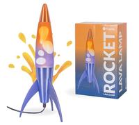 FISURA - Lámpara de lava azul y naranja“rocket”. Base metalizada y botella naranja degradada. Lámpara de lava retro con bombilla de repuesto. 20 cm x 20 cm x 45 cm.