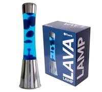 FISURA | Lámpara de lava azul. Base plateada cromada, líquido azul y lava azul. Lámpara efecto relajante. Con bombilla de repuesto. 11 cm x 11cm x 39,5 cm.