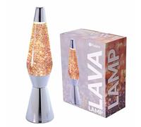 Fisura - Lámpara de lava de purpurina. Base cromada, líquido transparente y lava glitter. Lámpara efecto relajante. Con bombilla de repuesto. 11,5 cm x 11,5 cm x 40 cm.