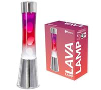 Fisura - Lámpara de lava "degradado rojo". Base con cromada y botella degradada de morado a blanco. Lámpara efecto relajante. Con bombilla de repuesto. 11 cm x 11cm x 39,5 cm.