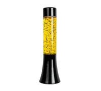 Fisura - Lámpara de lava dorada. Lámpara de lava de 30 cm con base negra, líquido transparente y estrellas doradas. Lámpara efecto relajante. 9x9x30 cm