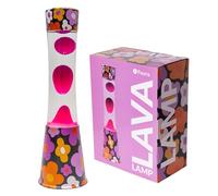 Fisura - Lámpara de lava “flores”. Base con estampado de flores, líquido transparente y lava rosa. Lámpara efecto relajante. Con bombilla de repuesto. 11 cm x 11cm x 39,5 cm.