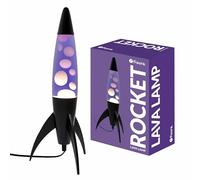FISURA - Lámpara de lava morada“rocket”. Base negra, líquido morado y lava blanca. Lámpara de lava retro con bombilla de repuesto. 20 cm x 20 cm x 45 cm.