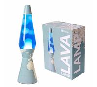 Fisura - Lámpara de lava “Mundo”. Base mapamundi, líquido azul y lava blanca. Lámpara efecto relajante. Con bombilla de repuesto. 11,5 cm x 11,5 cm x 40 cm.
