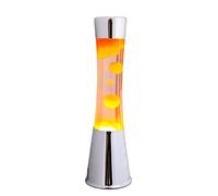 Fisura - Lámpara de lava naranja. Base plateada cromada, líquido transparente y lava naranja. Lámpara efecto relajante. Con bombilla de repuesto. 11 cm x 11cm x 39,5 cm.