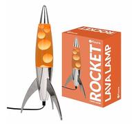 FISURA - Lámpara de lava naranja “rocket”. Base cromada, líquido naranja y lava naranja. Lámpara de lava retro con bombilla de repuesto. 20 cm x 20 cm x 45 cm.