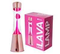 Fisura - Lámpara de lava rosa. Base cromada oro rosa, líquido transparente y lava. Lámpara efecto relajante. Con bombilla de repuesto. 11 cm x 11cm x 39,5 cm