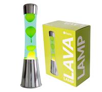 FISURA | Lámpara de lava verde y amarillo. Base plateada cromada, líquido verde y lava amarilla. Lámpara efecto relajante. Con bombilla de repuesto. 11 cm x 11cm x 39,5 cm.