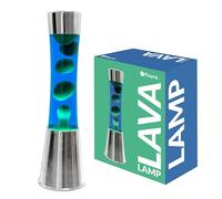 Fisura - Lámpara de lava verde y azul. Base cromada, líquido azul y lava verde. Lámpara efecto relajante. Con bombilla de repuesto. 11 cm x 11cm x 39,5 cm.