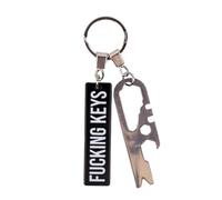 Fisura - Llavero de metal original multiherramienta y mensaje “F*cking keys”. Llavero de hombre negro y gris. Espejo de mano. Regalo para hombre en día del padre, cumpleaños y Navidad.