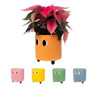 Fisura - Macetero Original con diseño de Ojos. Macetero Decorativo Interior. Macetero con Patas para Cactus. Maceta de cerámica para Flores y suculentas.13 x 12,5 cm. (Naranja)