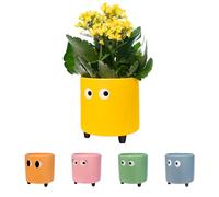 Fisura - Macetero Original con diseño de Ojos. Macetero Decorativo Interior. Macetero con Patas para Cactus. Maceta de cerámica para Flores y suculentas.13 x 12,5 cm. (Amarillo)