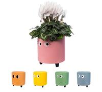 Fisura - Macetero Original con diseño de Ojos. Macetero Decorativo Interior. Macetero con Patas para Cactus. Maceta de cerámica para Flores y suculentas.13 x 12,5 cm. (Rosa)