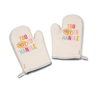 Fisura - Manoplas Horno Originales “Too Hot to Handle”. 2 Manoplas de Horno para cocinar. Guantes Barbacoa Estampados. Guantes Horno Resistente al Calor con Lazo para Colgar.