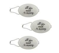 Fisura - Monedero de Goma Ovalado “All You Need” Blanco. Monedero Retro con Cadena. Cartera pequeña para Bolsillo. Cartera Unisex para Regalo. 3 Unidades.