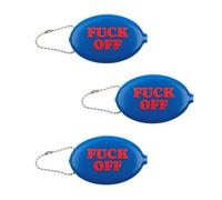 Fisura - Monedero de Goma Ovalado “F*CK Off” Azul Oscuro. Monedero Retro con Cadena. Cartera pequeña para Bolsillo. Cartera Unisex para Regalo. 3 Unidades.