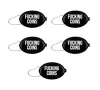 Fisura - Monedero de Goma Ovalado “F*cking Coins” Negro. Monedero Retro con Cadena. Cartera pequeña para Bolsillo. Cartera Unisex para Regalo. 5 Unidades.
