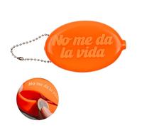 Fisura - Monedero de Goma Ovalado “No me da la Vida” Naranja. Monedero Retro con Cadena. Cartera pequeña para Bolsillo. Cartera Unisex para Regalo. 1 Unidad.