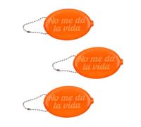 Fisura - Monedero de Goma Ovalado “No me da la Vida” Naranja. Monedero Retro con Cadena. Cartera pequeña para Bolsillo. Cartera Unisex para Regalo. 3 Unidades.