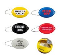 Fisura - Monedero de Goma Ovalado Pack Surtido de 5 Unidades con Mensaje. Monedero Retro con Cadena. Cartera pequeña para Bolsillo. Cartera Unisex para Regalo. 5 Unidades.