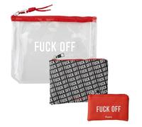 Fisura - Neceser Triple Original “F*CK Off”. Neceser para Maquillaje, Bolso para medicinas y Monedero pequeño. Set de 3 Unidades. Accesorios para Playa. Hecho de PVC y PU.