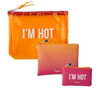 Fisura - Neceser Triple Original “I’m Hot”. Neceser para Maquillaje, Bolso para medicinas y Monedero pequeño. Set de 3 Unidades. Accesorios para Playa. Hecho de PVC y PU.