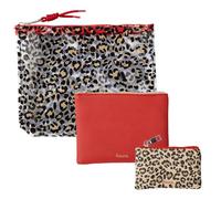 Fisura - Neceser Triple Original “Leopardo”. Neceser para Maquillaje, Bolso para medicinas y Monedero pequeño. Set de 3 Unidades. Accesorios para Playa. Hecho de PVC y PU.