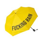 Fisura - Paraguas plegable original “f*cking rain”. Mini paraguas amarillo y negro. Paraguas pequeño, compacto y automático. Ideal como paraguas de viaje resistente.
