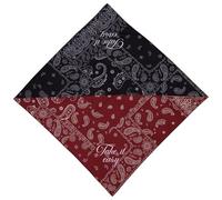 Fisura - Pañuelo cuello mujer original “Take it easy”. Bandana multiusos paisley negro y rojo para el cuello, cabeza o bolso. 70 cm x 70 cm. Regalo para mujer