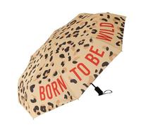Fisura - Paraguas plegable original “born to be wild” leopardo. Paraguas mujer pequeño automático. Tamaño de viaje. Resistente al viento. 96 cm de diámetro abierto.