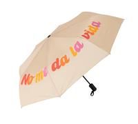 FISURA - Paraguas plegable original “no me da la vida” beige. Paraguas mujer pequeño automático. Tamaño de viaje. Resistente al viento. 96 cm de diámetro abierto.