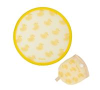 FISURA - Abanico redondo plegable “Patos”. Ventilador de mano plegable original. Frisbee amarillo con estampado de patos. 1 unidad. Abanico portátil para fiestas. 20 cm.