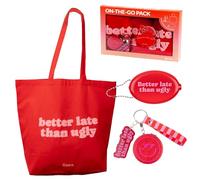 Fisura - Regalo mujer original “Better late than ugly”. Pack de tote bag, monedero retro y llavero con espejo. Regalo navidad original para chica. 3 piezas.