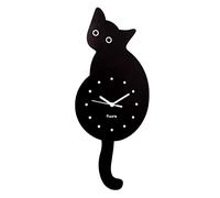 Fisura - Reloj de Gato con Cola. Reloj de Pared Original. Reloj de Pared silencioso de 46 x 8 centímetros. Madera y ABS. 1 Pila AA (no incluida) (Negro)