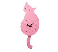 Fisura - Reloj de Gato Rosa con Cola. Reloj de Pared Original. Reloj de Pared silencioso de 46 x 8 centímetros. Madera y ABS. 1 Pila AA (no incluida)