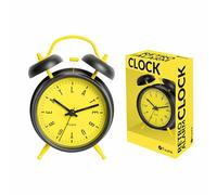 Fisura - Reloj despertador analógico negro y amarillo sin tic-tac. Reloj despertador con luz de Led nocturna. Reloj despertador con mensaje. 11,7x5,5x16. Metal