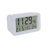 Fisura - Reloj despertador digital blanco Led. Reloj indicador de fecha y temperatura. 2 alarmas. Botón Snooze. 2 Pilas AAA.Goma ABS.Medidas :12x5,5x7