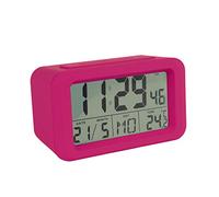 Fisura - Reloj Despertador Digital Morado Led. Reloj indicador de Fecha y Temperatura. 2 alarmas. Botón Snooze. 2 Pilas AAA.Goma ABS.Medidas:12x5,5x7